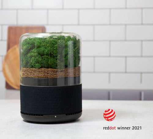 Briiv on kitchen counter top with the red dot logo