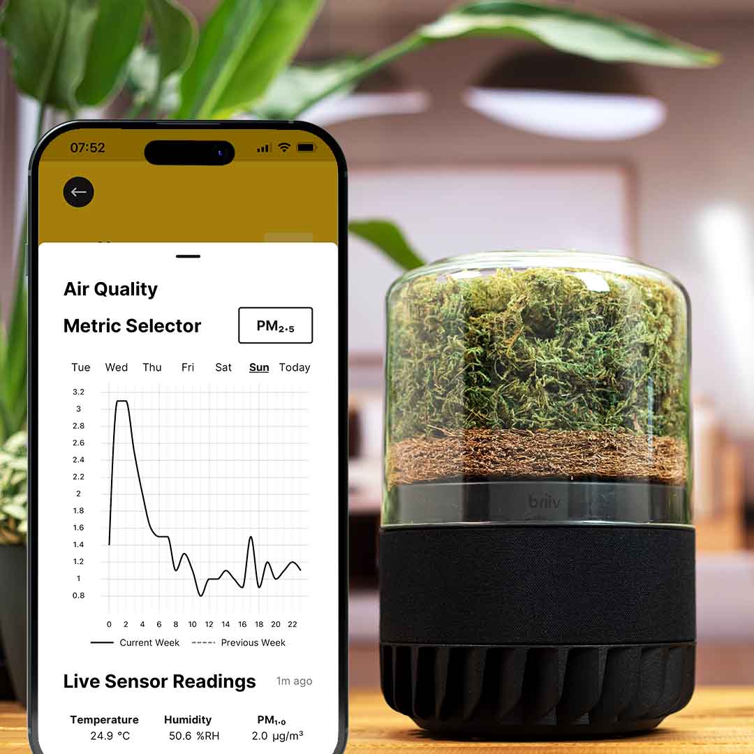 App Showing live feedback from the built in sensors inside of briiv.