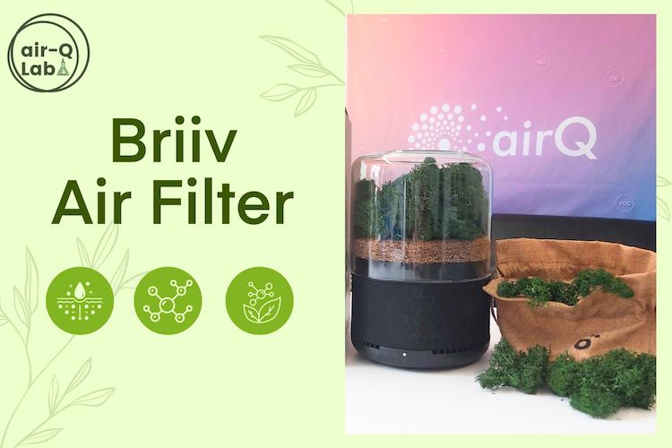 Briiv air purifier next to AirQ monitor  
