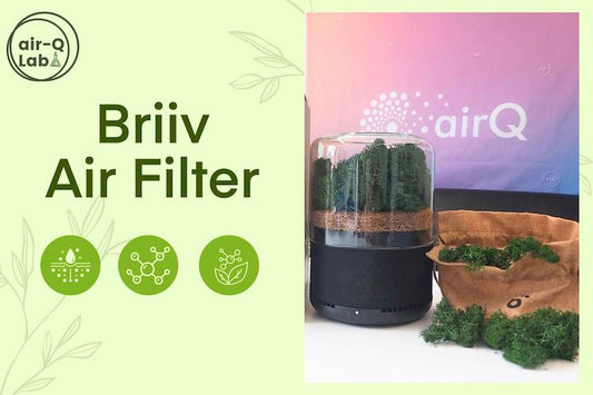 Briiv air purifier next to AirQ monitor  