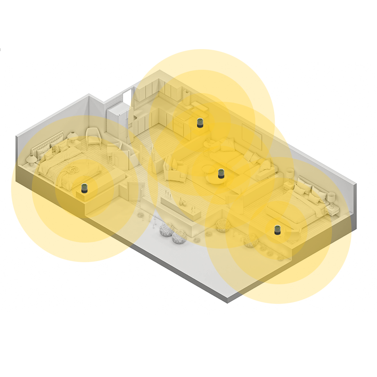4 Briiv's spaced out across an apartment floor plan